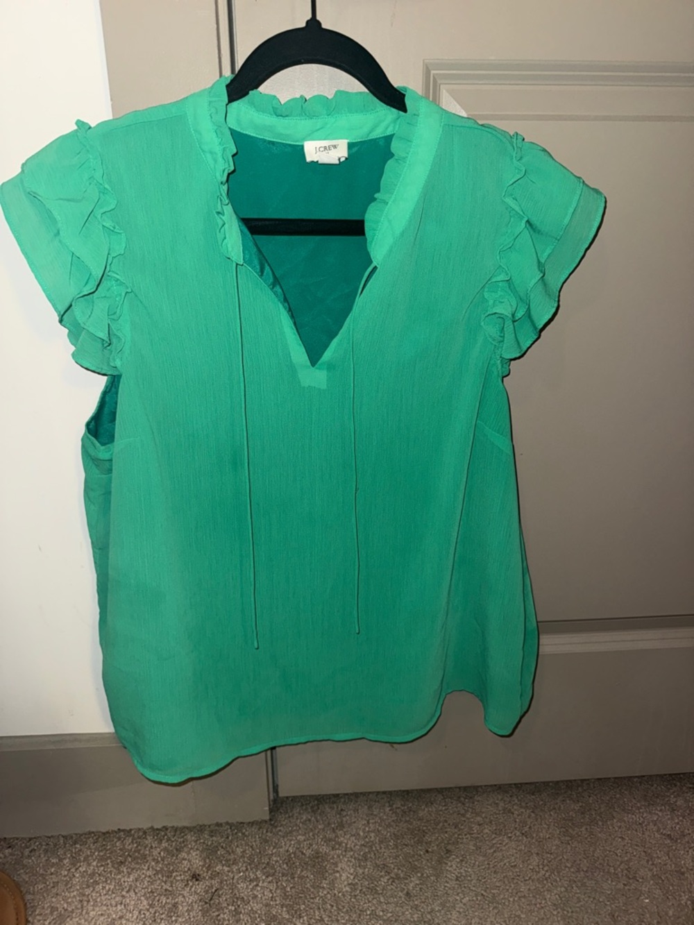 J. Crew Teal Green Ruffle Sleeve Blouse